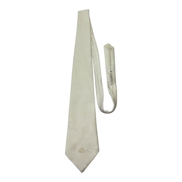 Vintage 1960s–70s Gimbels White Jacquard Wide Tie 55x4 w/ Embroidered Crest - Picture 1 of 5